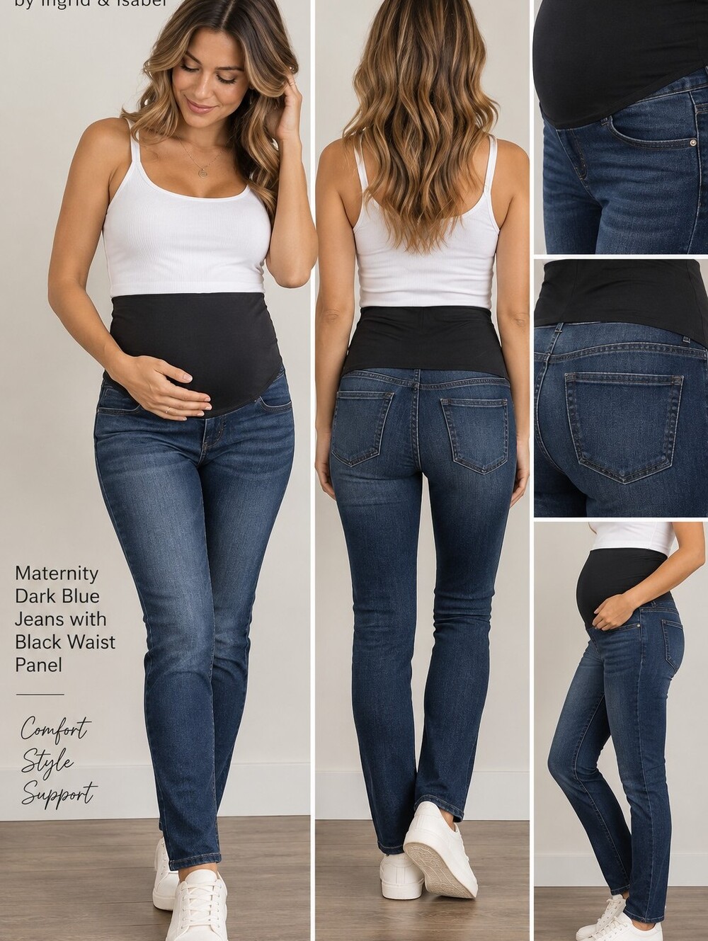 Isabel Maternity by Ingrid & Isabel Dark Blue Jeans with Black Waist Panel